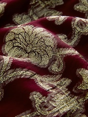 Burgundy Metallic Floral Midi Skirt - Image 7 of 8