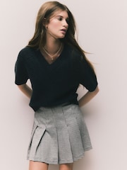 Monochrome Check Mini Jersey Pleated Skirt - Image 1 of 8