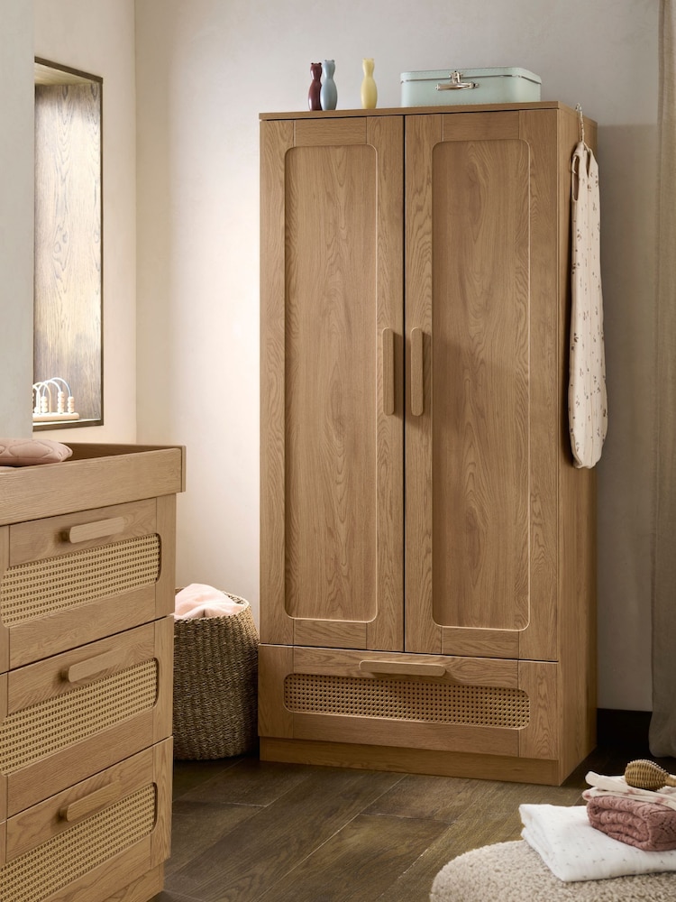 Mamas & Papas Rattan Oak Esna Rattan Nursery Wardrobe - Image 1 of 5