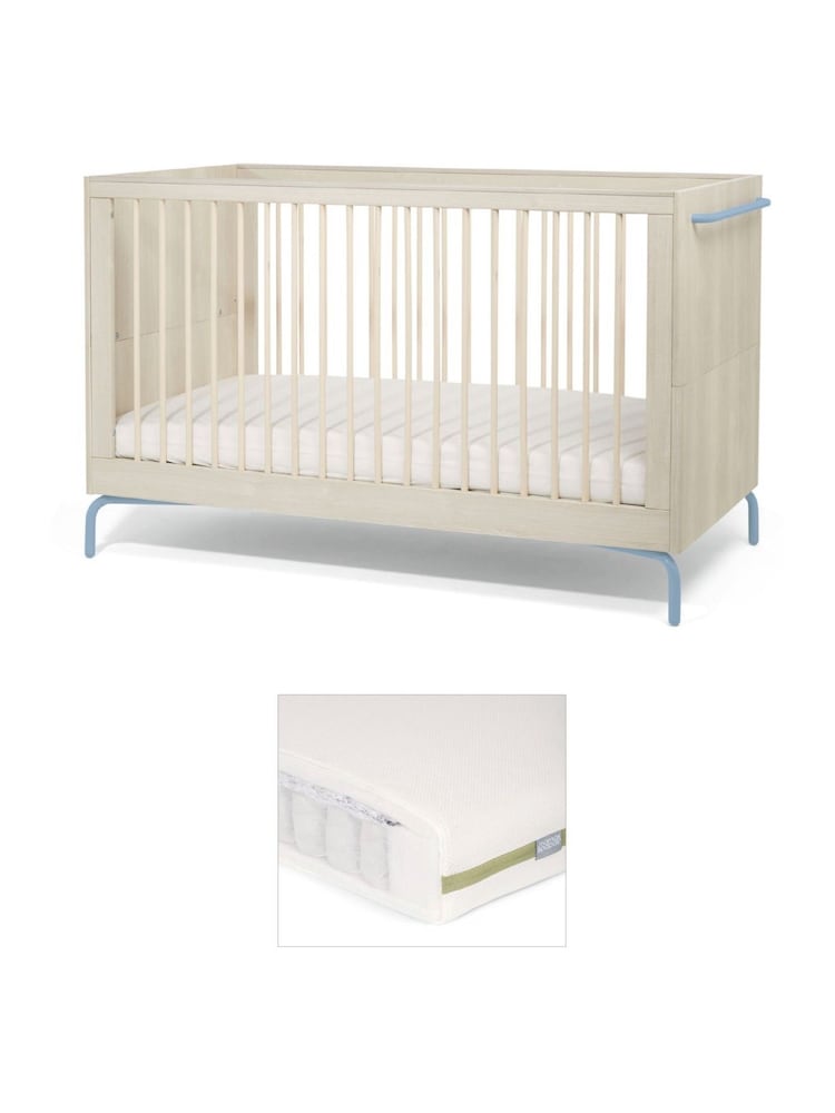 Mamas & Papas Dusty Blue Kinlay Nursery Cot Bed & Mattress Bundle - Image 1 of 1