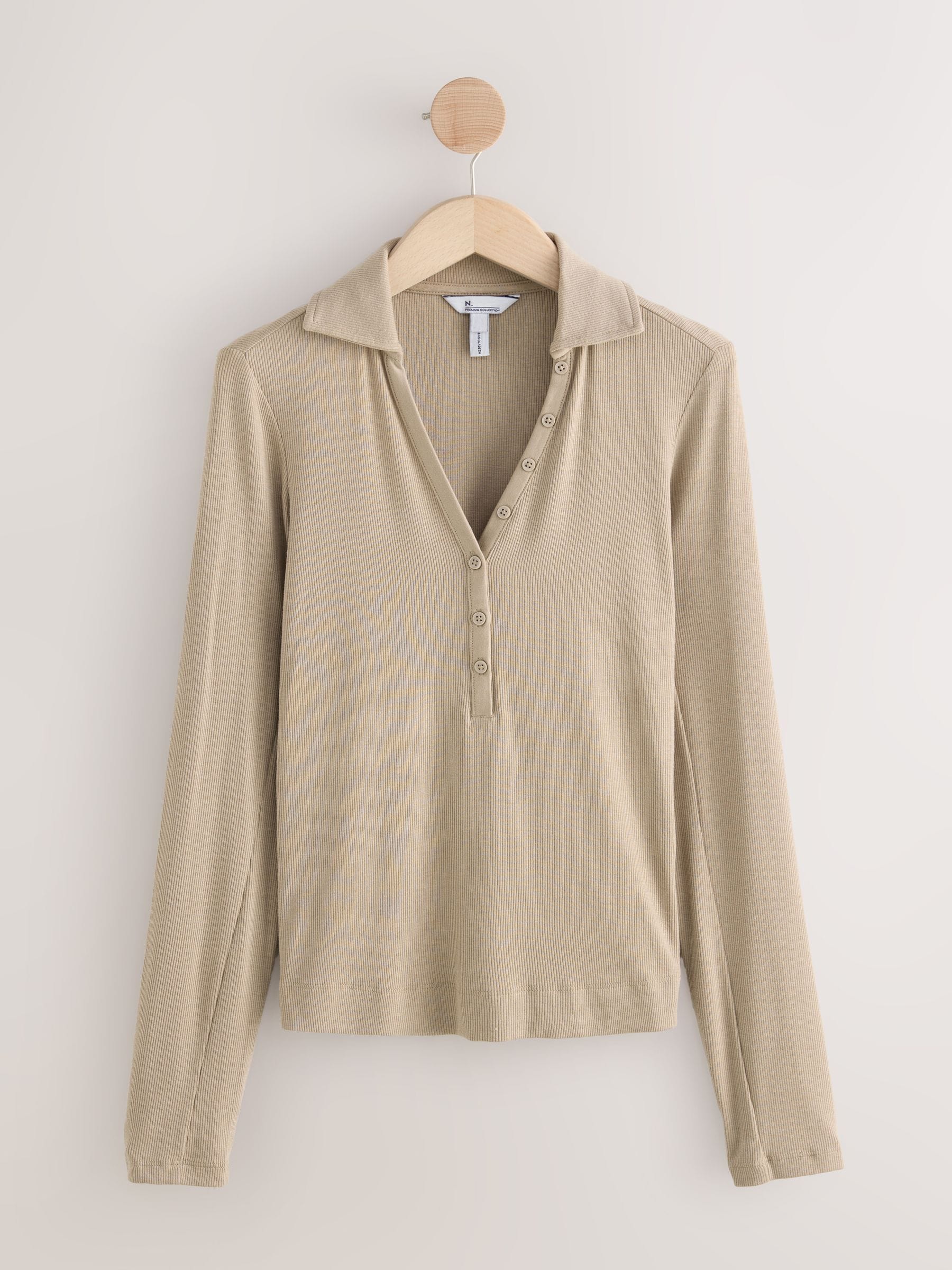 Buy Neutral N. Premium Long Sleeve Collar Polo Top from Next Romania