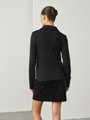 Black Long Sleeve Collar Polo Top - Image 3 of 6