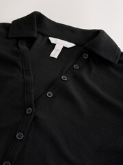 Black Long Sleeve Collar Polo Top - Image 6 of 6