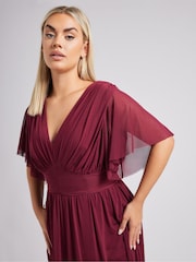 Yours Curve Red London Pleated Gathered V-Neck Dress - Image 7 of 9
