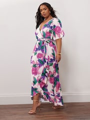 Yours Curve Pink London Ruffle Wrap Dress - Image 1 of 4
