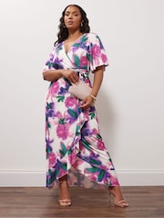 Yours Curve Pink London Ruffle Wrap Dress - Image 2 of 4