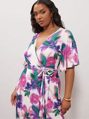 Yours Curve Pink London Ruffle Wrap Dress - Image 3 of 4