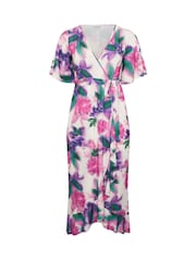 Yours Curve Pink London Ruffle Wrap Dress - Image 4 of 4