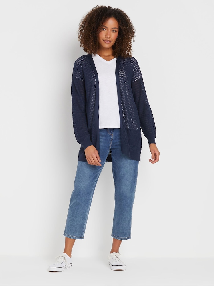 M&Co Blue Light Weight Pointelle Cardigan - Image 2 of 5 M&Co Blue Light Weight Pointelle Cardigan - Image 2 of 5