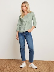 M&Co Green 100% Cotton Petite 3/4 Sleeve Henley Blouses - Image 2 of 5