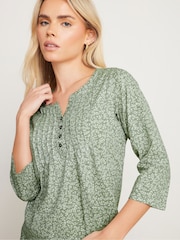 M&Co Green 100% Cotton Petite 3/4 Sleeve Henley Blouses - Image 3 of 5