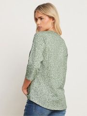 M&Co Green 100% Cotton Petite 3/4 Sleeve Henley Blouses - Image 4 of 5