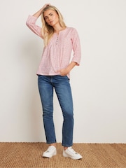 M&Co Pink 100% Cotton Petite 3/4 Sleeve Henley Blouses - Image 2 of 5