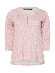 M&Co Pink 100% Cotton Petite 3/4 Sleeve Henley Blouses - Image 5 of 5
