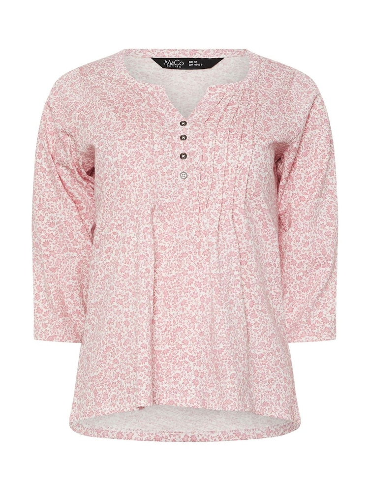 M&Co Pink 100% Cotton Petite 3/4 Sleeve Henley Blouses - Image 5 of 5