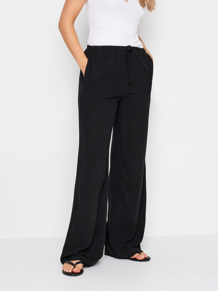 Long Tall Sally Black Linen Tie Waist Wide Leg Trousers - Image 2 of 5