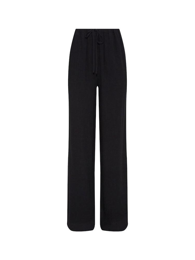 Long Tall Sally Black Linen Tie Waist Wide Leg Trousers - Image 5 of 5