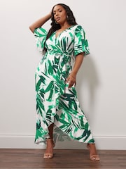 Yours Curve Ivory Botanical London Ruffle Wrap Dress - Image 1 of 5