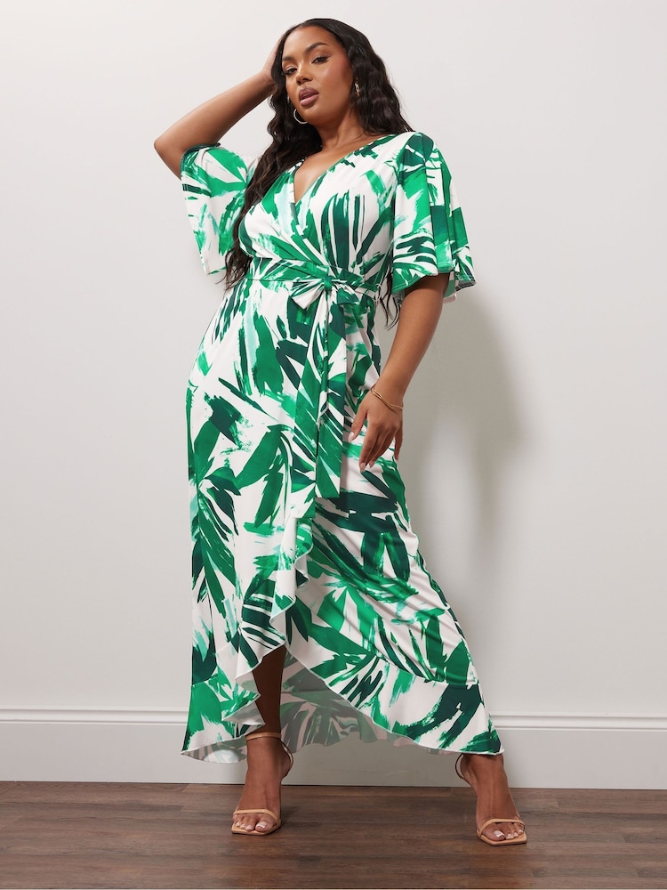 Elfenbein, botanisch - Yours Curve London Wickelkleid mit Rüschen - Bild 1 von 5 Elfenbein, botanisch - Yours Curve London Wickelkleid mit Rüschen - Bild 1 von 5
