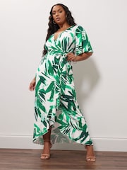 Yours Curve Ivory Botanical London Ruffle Wrap Dress - Image 2 of 5