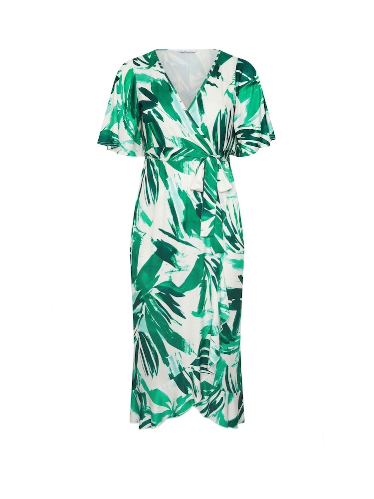 Yours Curve Ivory Botanical London Ruffle Wrap Dress - Image 5 of 5