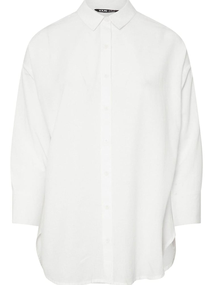 Yours Curve White Long Sleeve Linen Shirt - Image 1 of 1
