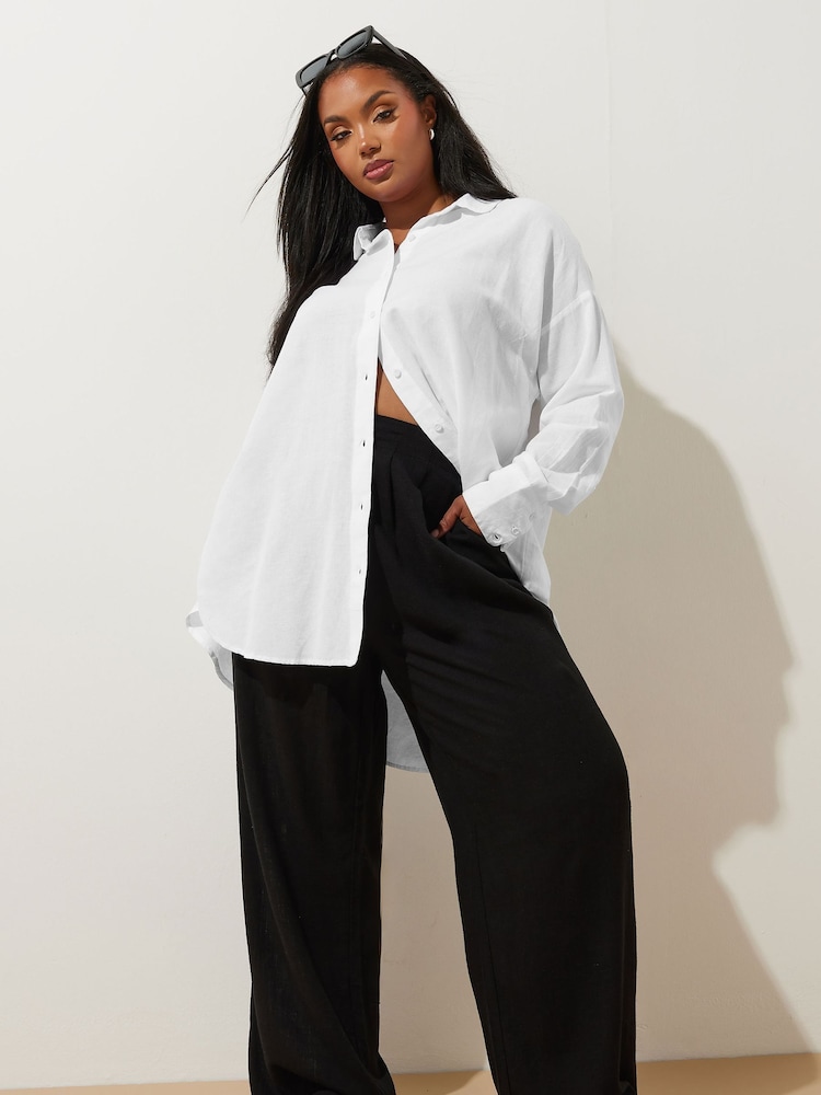 Yours Curve White Long Sleeve Linen Shirt - Image 2 of 5 Yours Curve White Long Sleeve Linen Shirt - Image 2 of 5