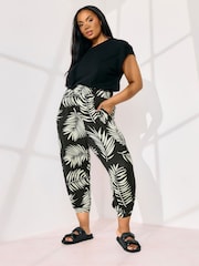 Yours Curve Black Jersey Crop Harem Trousers - Image 1 of 5
