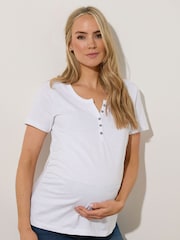 Long Tall Sally White 100% Cotton Maternity Grandad Style T-Shirt - Image 1 of 5