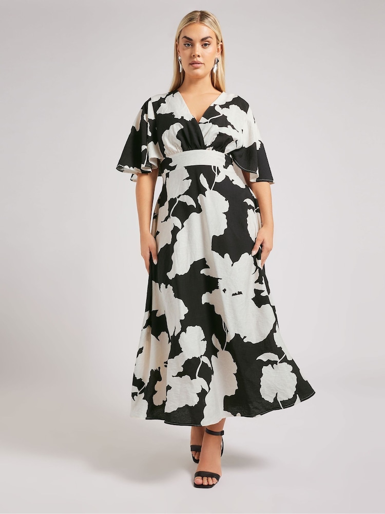 Negro - Vestido de lino sintético con mangas de ángel de Yours Curve - Imagen 2 de 6 Negro - Vestido de lino sintético con mangas de ángel de Yours Curve - Imagen 2 de 6