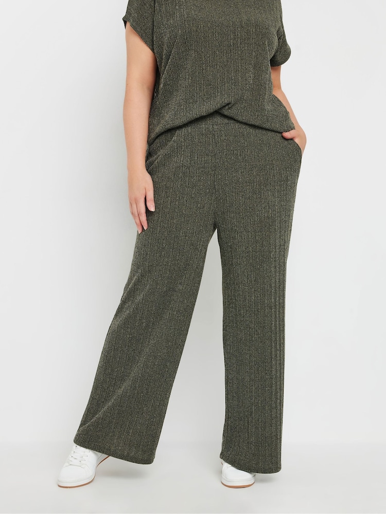 Yours Curve Green Knitted Co-ord Trousers - Image 1 of 5