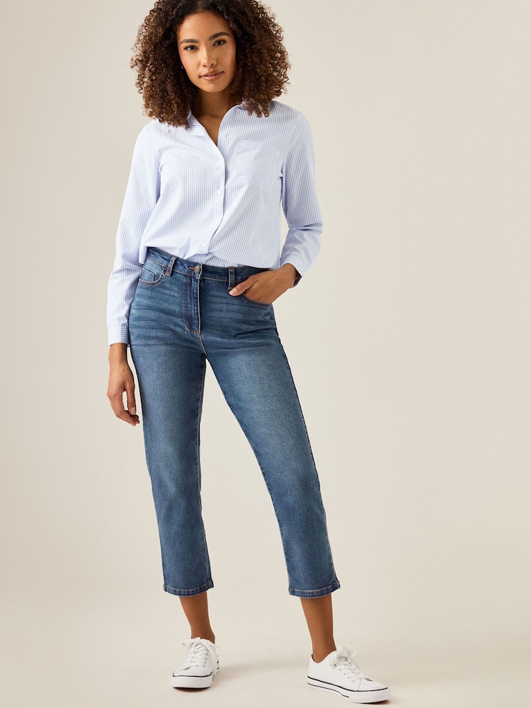M&Co Blue Mid Wash Cropped Jeans - Image 1 of 5