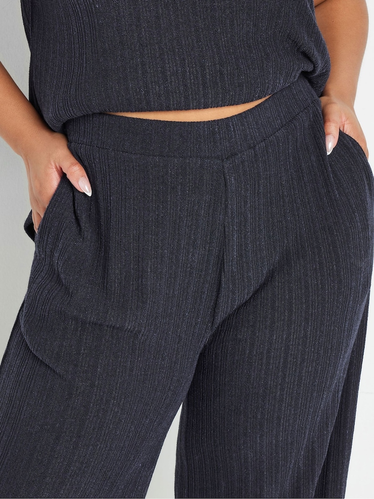 Yours Curve Blue Knitted Co-ord Trousers - Image 4 of 5