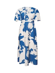 Yours Curve Blue London Faux Linen Angel Sleeve Dress - Image 5 of 5