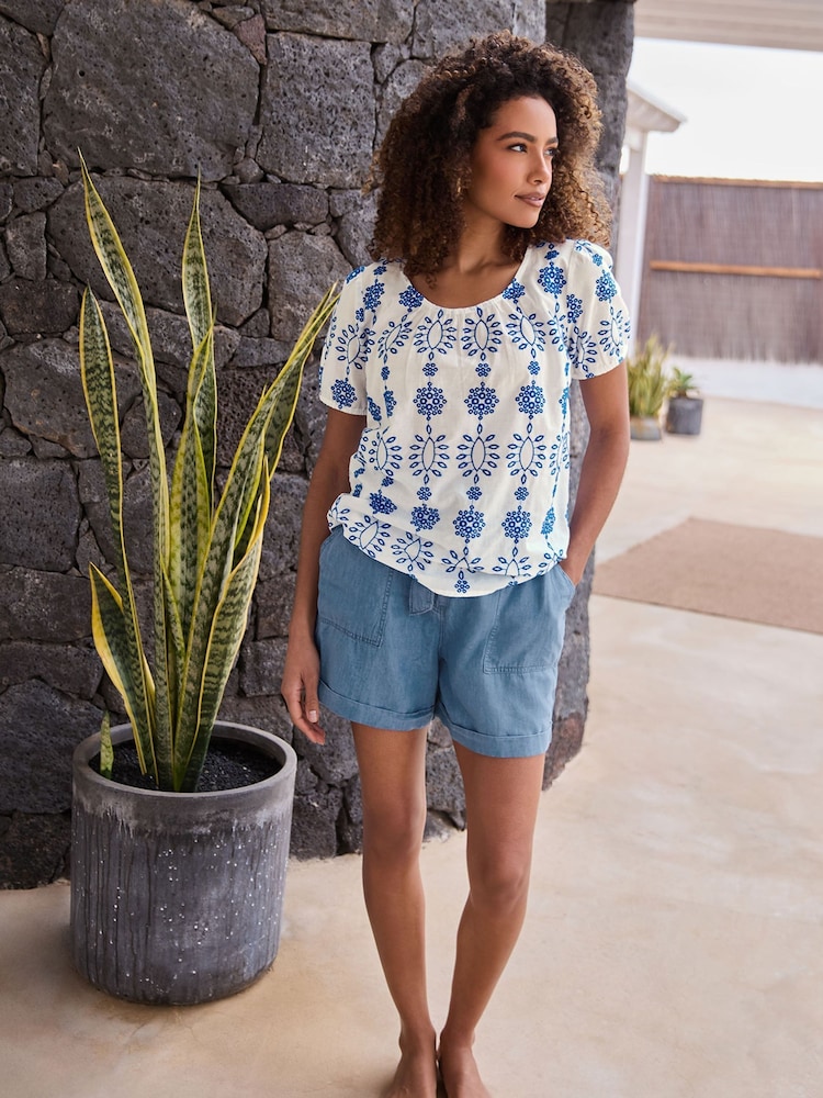M&Co Blue Mid Wash Denim Shorts - Image 1 of 5