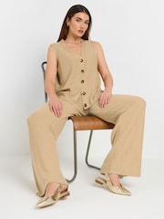 Long Tall Sally Natural Knitted Wide Leg Trousers - Image 1 of 5