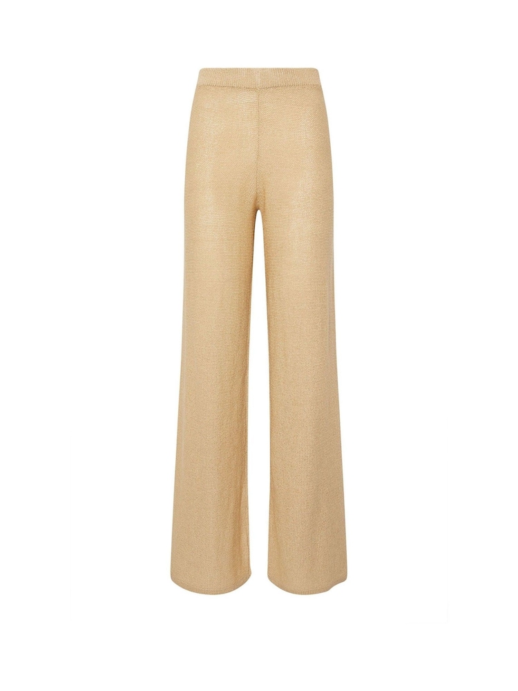 Long Tall Sally Natural Knitted Wide Leg Trousers - Image 5 of 5