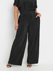 Zwart - Yours Curve Plisse Trousers Co-ord - Image 1 of 5