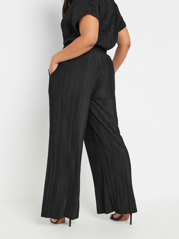 Zwart - Yours Curve Plisse Trousers Co-ord - Image 3 of 5