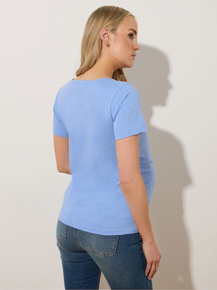Long Tall Sally Blue 100% Cotton Maternity Grandad Style T-Shirt - Image 3 of 5