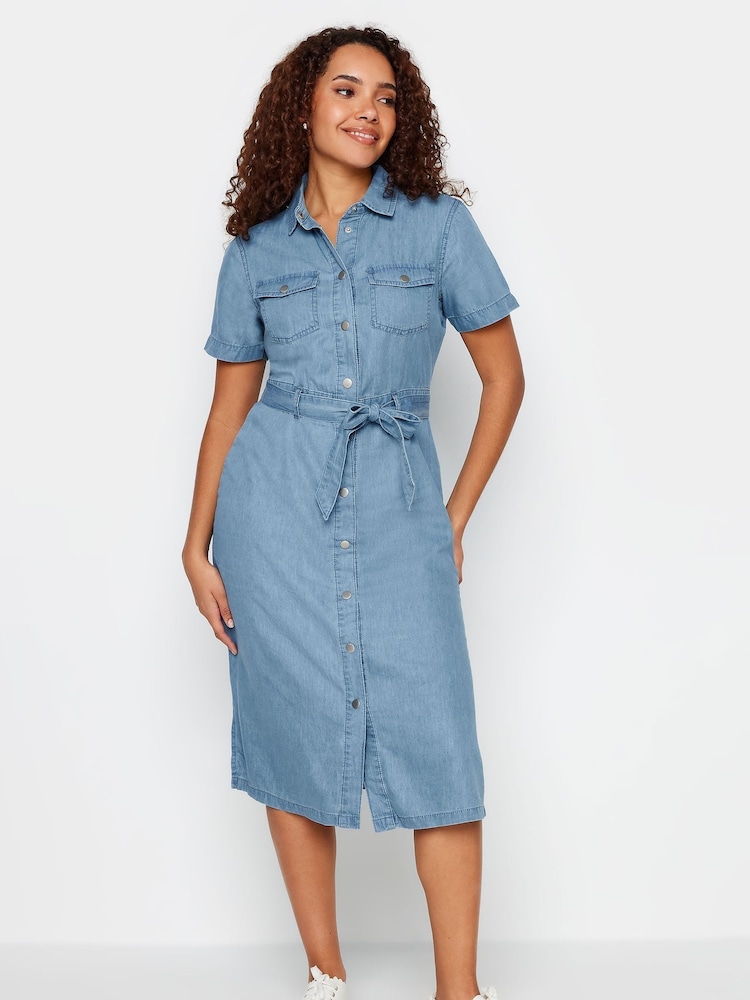 M&Co Blue Light Wash Tencel Denim Midi Dress - Image 1 of 6