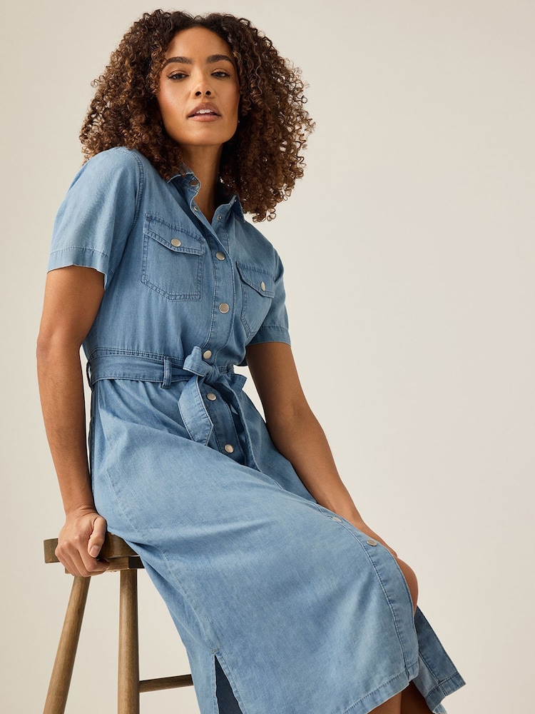 Buy M&Co Blue Light Wash Tencel Denim Midi Dress from Next Luxembourg