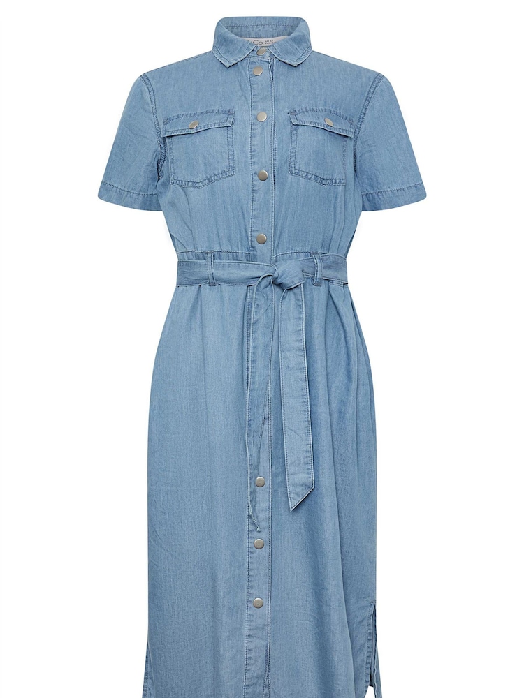 M&Co Blue Light Wash Tencel Denim Midi Dress - Image 6 of 6