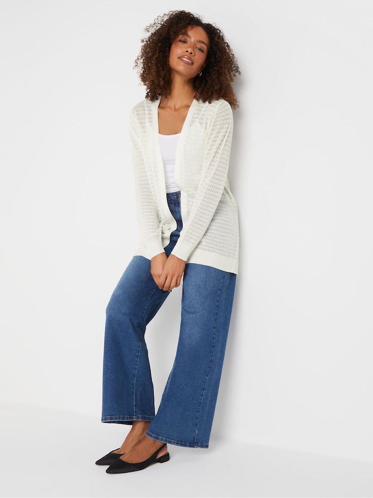 M&Co Natural Light Weight Pointelle Cardigan - Image 2 of 5 M&Co Natural Light Weight Pointelle Cardigan - Image 2 of 5