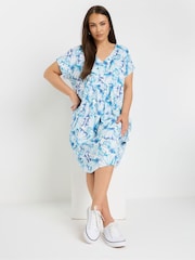 Yours Curve Blue Pleated Front Dress - Image 1 of 5