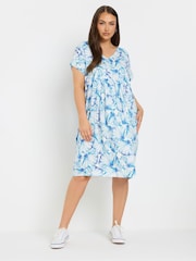 Yours Curve Blue Pleated Front Dress - Image 2 of 5