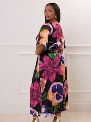 Yours Curve Black London Knot Front Angel Sleeve Dress - Image 3 of 4