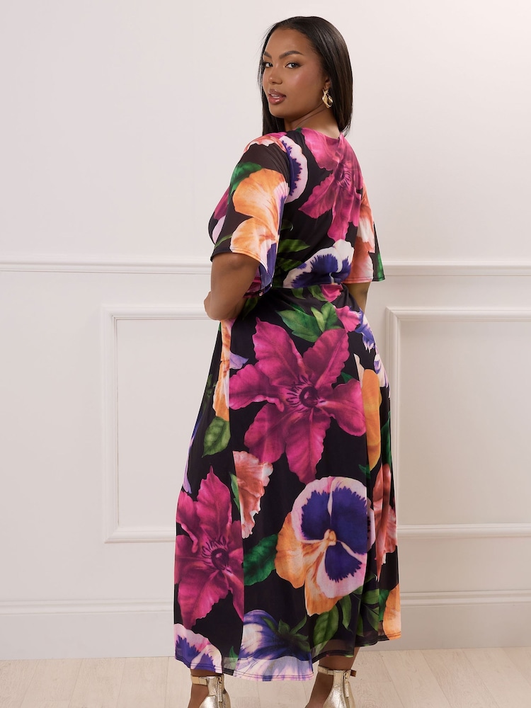 Yours Curve Black London Knot Front Angel Sleeve Dress - Image 2 of 3