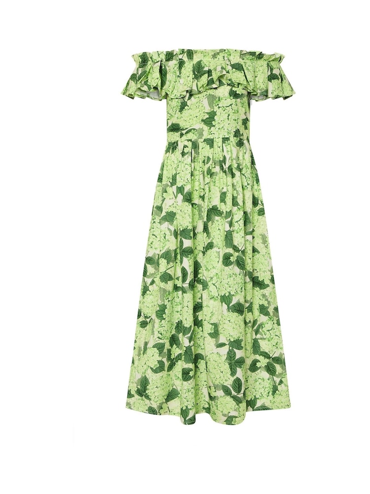 PixieGirl Petite Green Pleated Bardot 100% Cotton Dress - Image 4 of 4