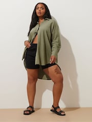 Yours Curve Green Long Sleeve Linen Shirt - Image 4 of 5